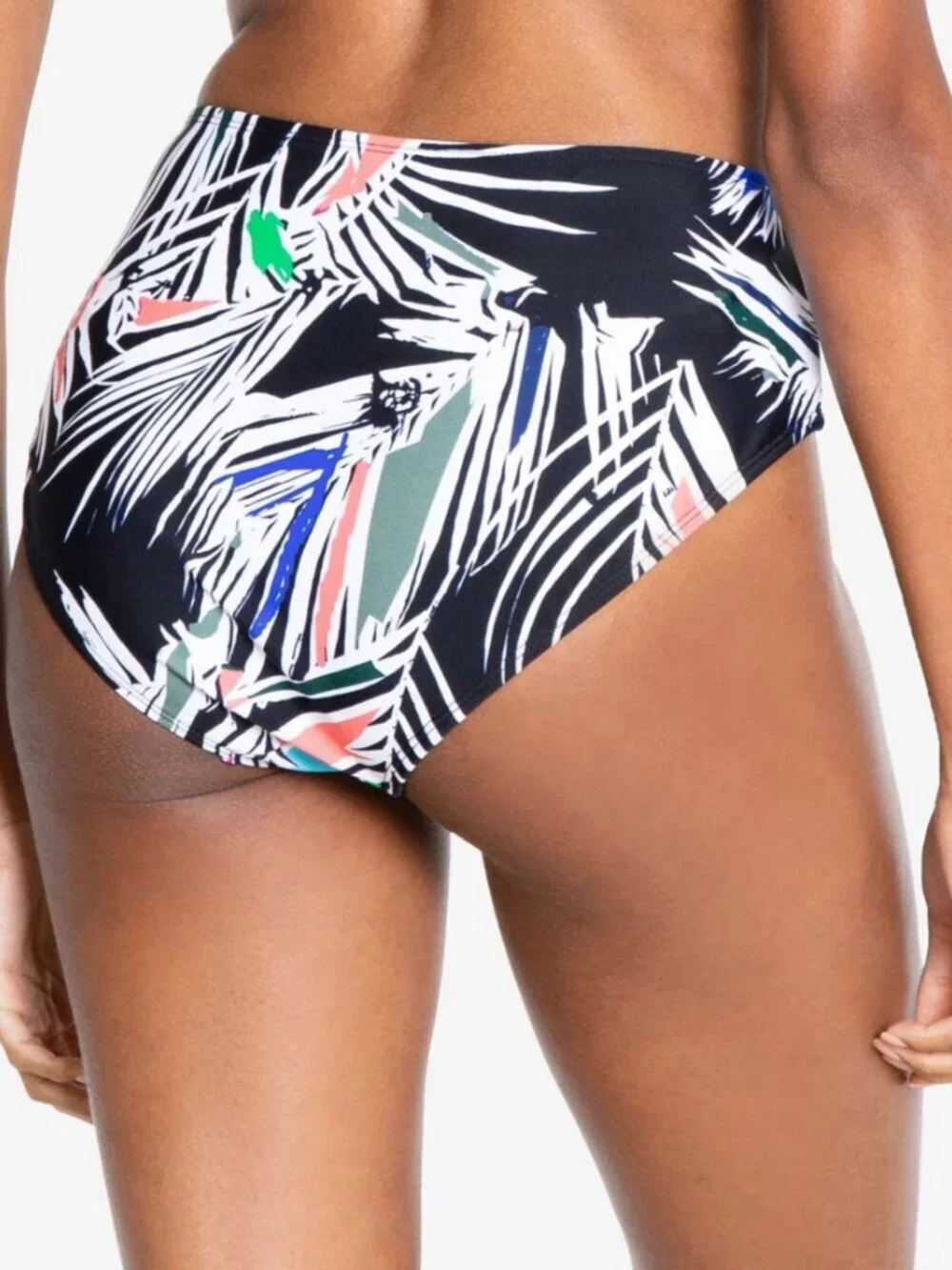 RACHEL Rachel Roy Black High Waist Swim Bikini Bottoms Tropical Beachy Sz L NWT